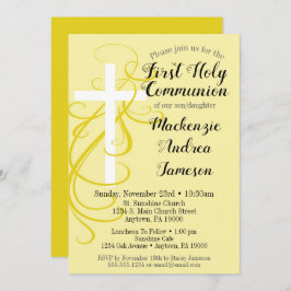 Convite Yellow Swirl First Santa Communitation