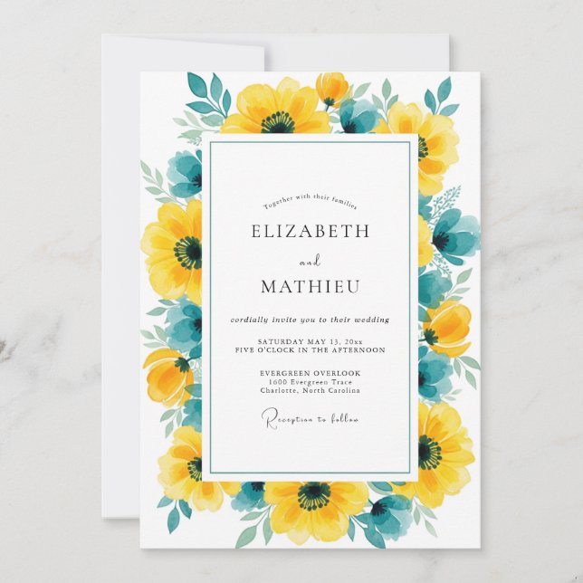 Convite Yellow Teal Pristine Summer Wedding (Frente)