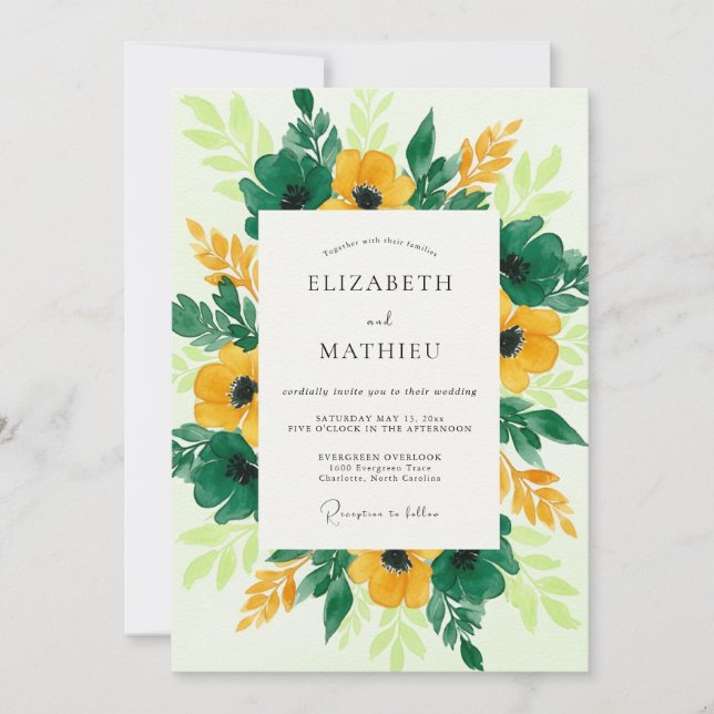 Convite Yellow Vivid Botanical Spring Wedding (Frente)