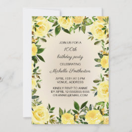 Convite Yellow Watercolor Floral Greenery 100th Birthday