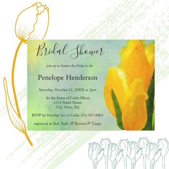 Convite Yellow Watercolor Tulips Bridal Shower (Criador carregado)