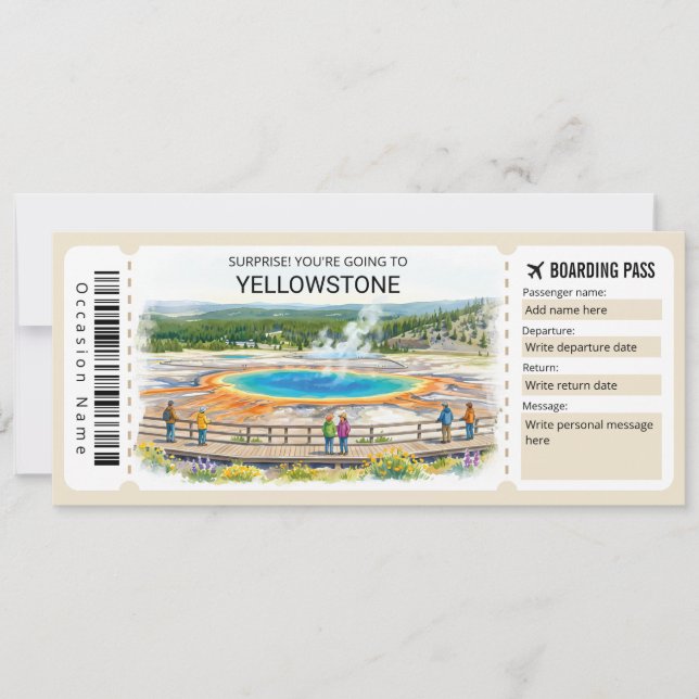 Convite Yellowstone National Park Trip Boarding Pass (Frente)