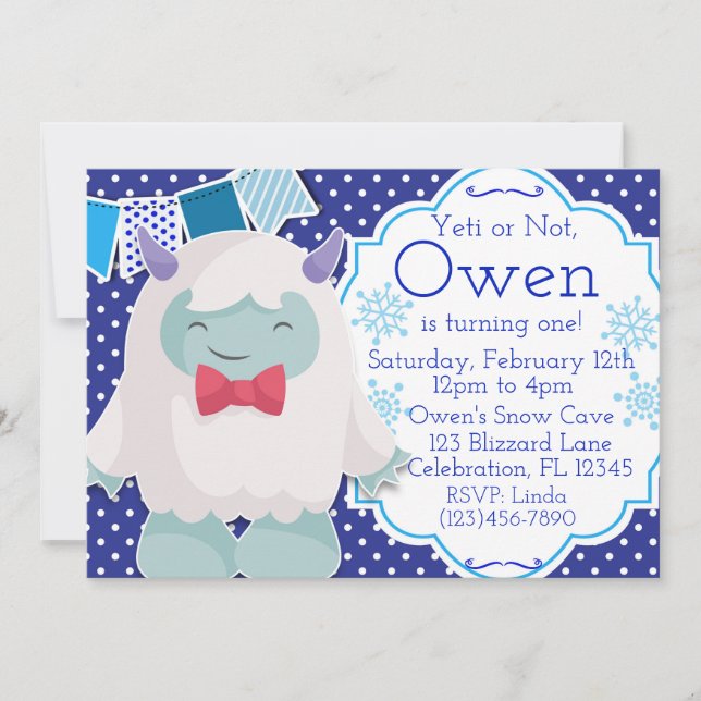 Convite Yeti ao Celebrar Rapazes Abomináveis Snowman Anive (Frente)