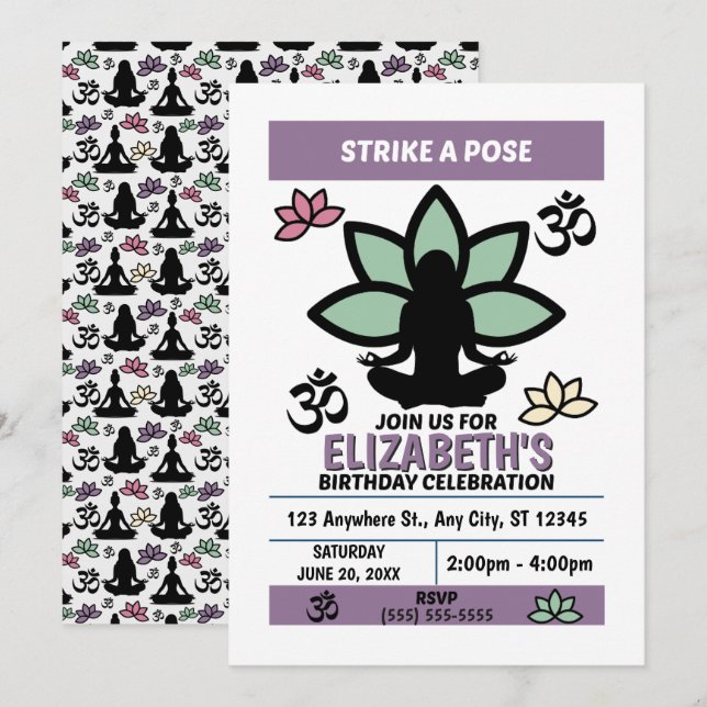 Convite Yoga Birthday Party Invitation (Frente/Verso)