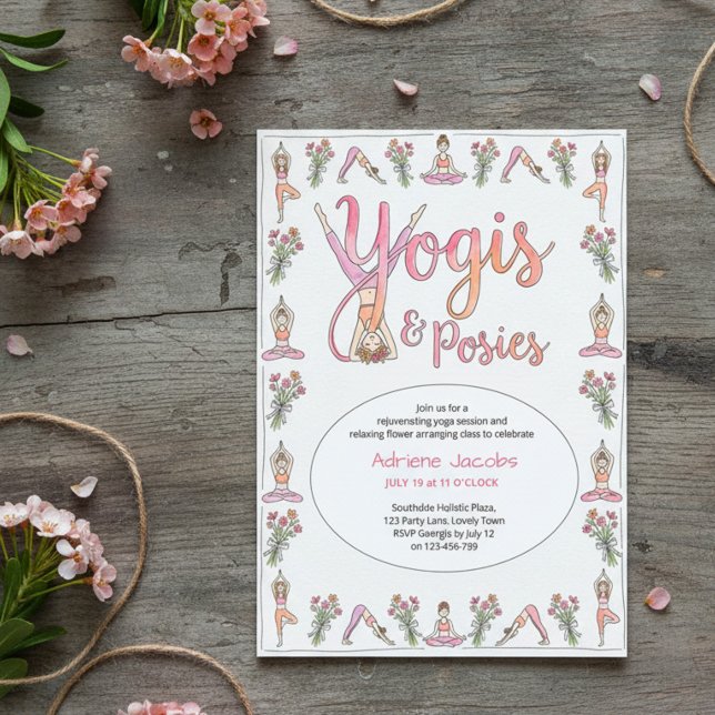 Convite Yogis & Posies Festa de Yoga e Arranjo de Flores n (Yogis & Posies invite - perfect for garden yoga, sip and stretch, flower arranging class ..)
