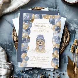 Convite Yorkie dois Marinhos bonitos Azul, Dourado Balão, 