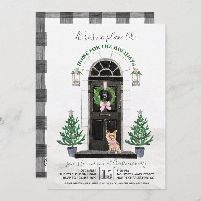 Convite Yorkie Yorkshire Terrier Holiday Party (Frente/Verso)