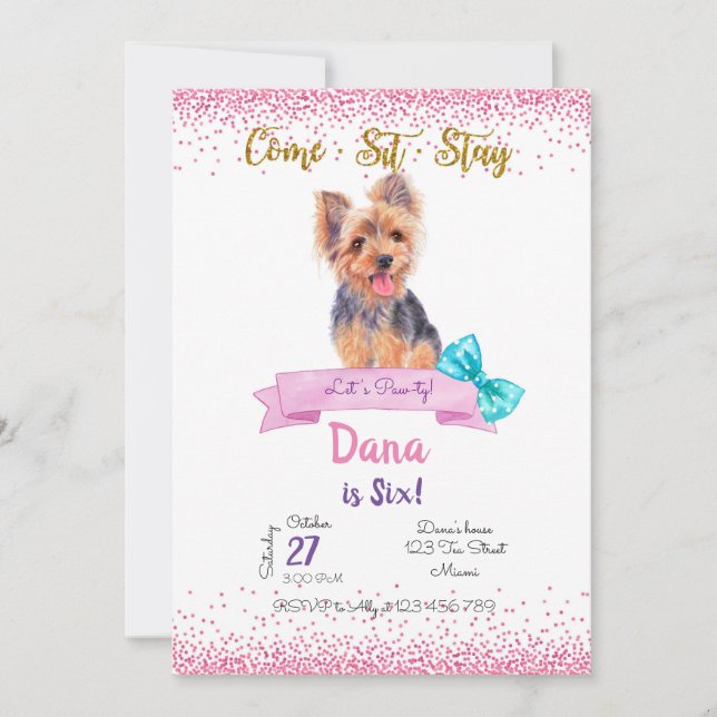 Convite Yorkshire Birthday Invitation, Yorkshire Terrier (Frente)