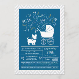 Convite Yorkshire Terrier Dog Baby Shower Blue