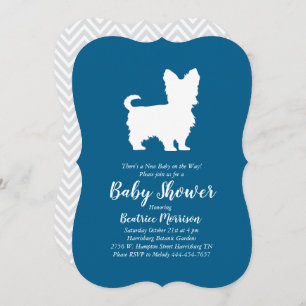 Convite Yorkshire Terrier Dog Baby Shower Blue