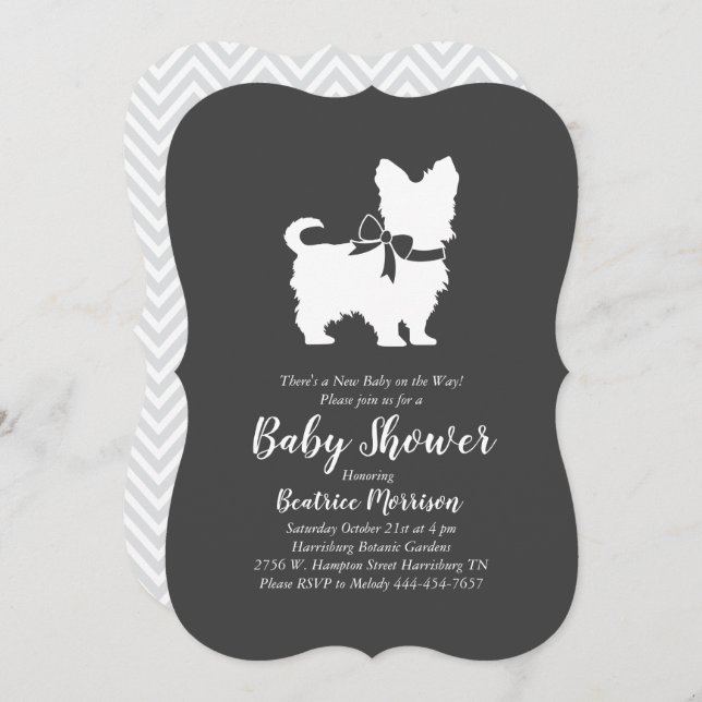Convite Yorkshire Terrier Dog Baby Shower Neutral (Frente/Verso)