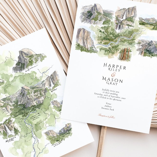 Convite Yosemite National Park Watercolor Map Wedding (Criador carregado)