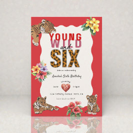 Convite Young Wild and Six Tiger Floral Birthday