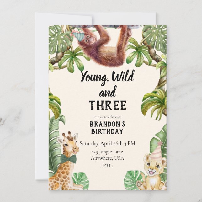 Convite Young, wild and three (Frente)