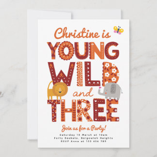 Convite Young, Wild and Three Invite, Safari 3rd Birthday
