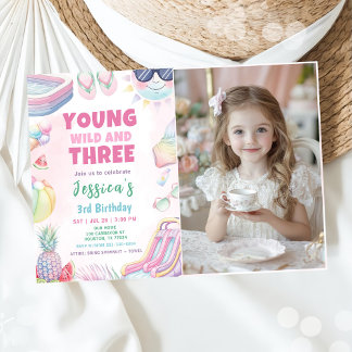 Convite Young Wild And Three - Summer Girl Birthday Photo