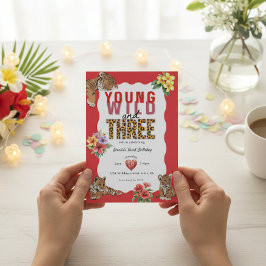 Convite Young Wild and Three Tiger Tropical Birthday