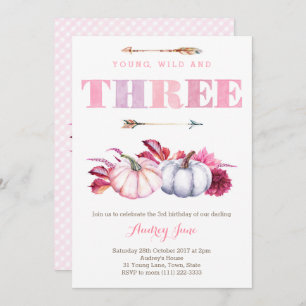 Convite Young Wild e Three, Boho aniversário de 3 anos Par