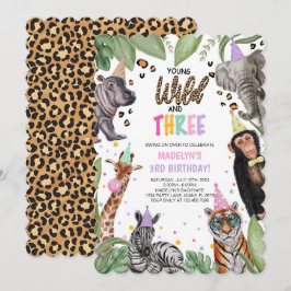 Convite Young Wild e THREE Safari aniversário de 3 anos