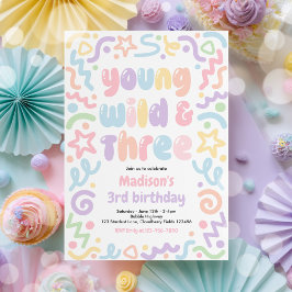Convite Young Wild & Three Confetti Balloon 3rd Birthday 