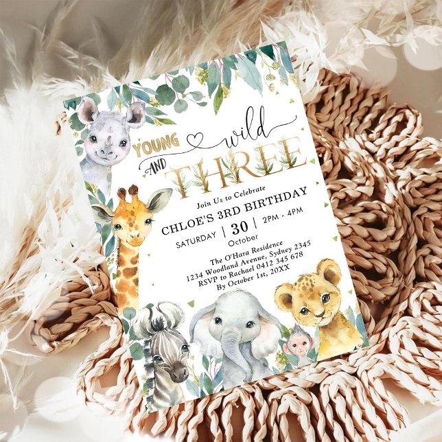 Convite Young Wild & Three Party Animals Boy 3rd Birthday (Criador carregado)