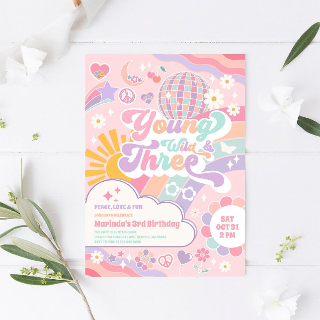 Convite Young Wild & Three Rainbow Disco Sun 3rd Birthday  (Criador carregado)