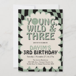 Convite Young Wild & Three Retro 3rd Birthday Party