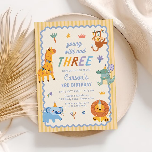 Convite Young Wild & Three Safari Animals 3rd Birthday (Criador carregado)