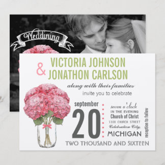 Convite Your Photo on Back Hydrangea in Mason Jar