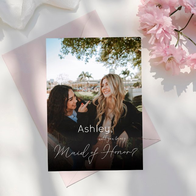 Convite Your Photo Will You Be My Maid of Honor?  White (Criador carregado)