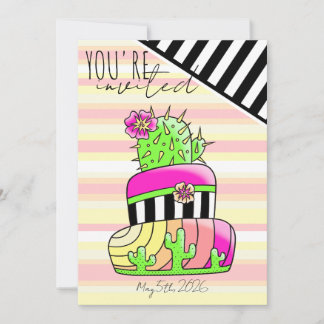 Convite "You're Invited" Neon Cactus Invitation