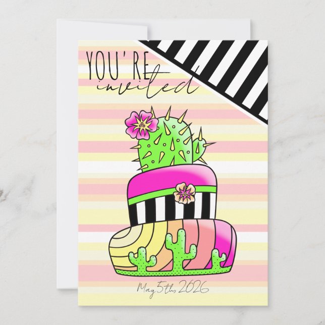 Convite "You're Invited" Neon Cactus Invitation (Frente)
