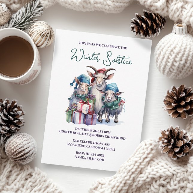 Convite Yule Winter Solstice Holiday Goats Pagan Wicca (Yule Winter Solstice Holiday Goats Pagan Wicca Party Invitation)