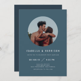 Convite ZARA Modern Boho Slate Blue Foto Casamento