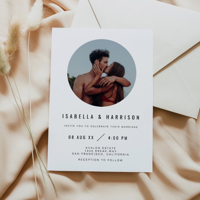 Convite ZARA Simple Modern Minimalist Round Photo Wedding (Criador carregado)