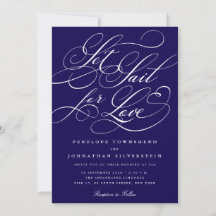 Convite Zarre para o Amor Caligrafia Casamento Azul Marinh