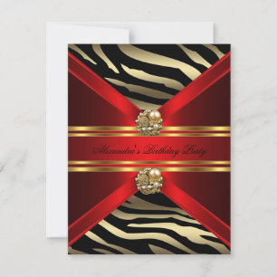 Convite Zebra Animal Elegante Regal Vermelho Dourado Preto