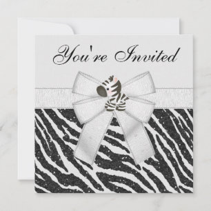 Convite Zebra & Animal Print Black & White Glitter Party