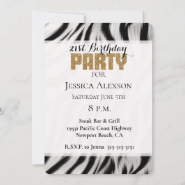 Convite Zebra Animal Print Dourado Glitter aniversário de 
