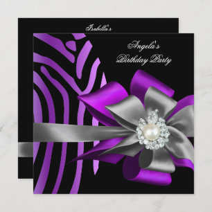 Convite Zebra Arco de Prata Negra Roxo Pearl Aniversário 2