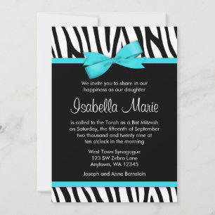 Convite Zebra Azul Arco Impresso Bat Mitzvah