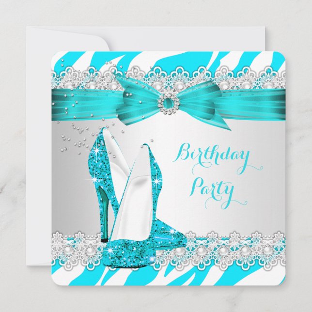 Convite Zebra Azul Escarpim com Renda Pérola Aniversário (Frente)