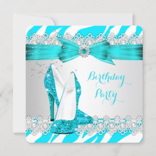 Convite Zebra Azul Escarpim com Renda Pérola Aniversário