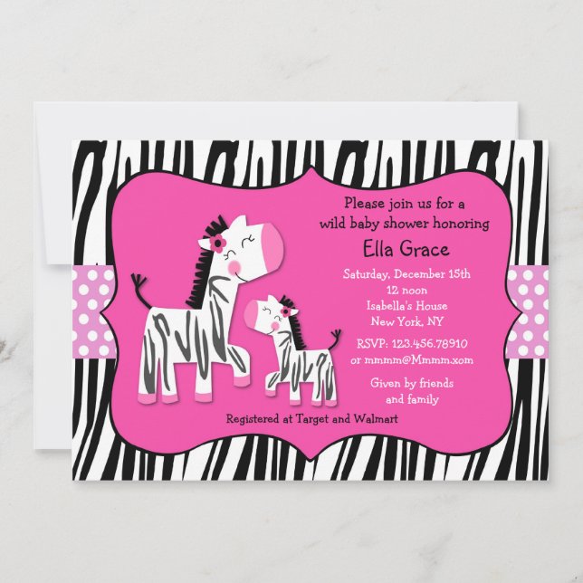 Convite Zebra Baby Shower Invants (Frente)