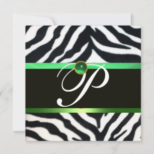 CONVITE ZEBRA BRANCA BRANCA VERDE EMERALD MONOGRAMA DE FUR