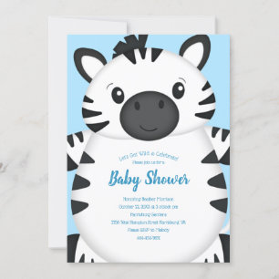 Convite Zebra Chá de fraldas Safari Blue Boy