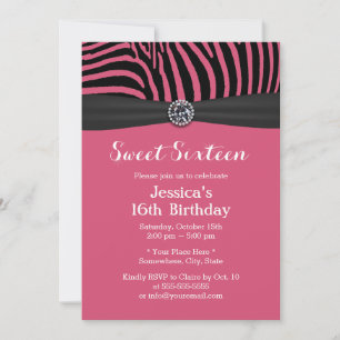 Convite Zebra Cor-de-Rosa Moderna Stripes Negra Fita Doce