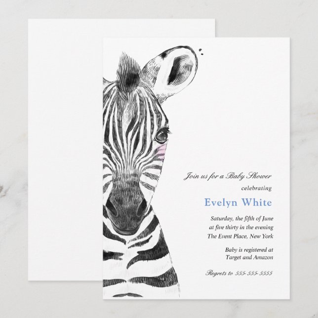Convite Zebra da Aquarela | CHÁ DE FRALDAS (Frente/Verso)