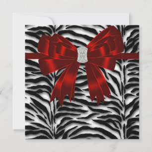 Convite Zebra Elegante Vermelho e Preto para Todas as Ocas
