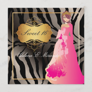 Convite ZEBRA FAUX PRATA/Sweet 16/ Quinceañera